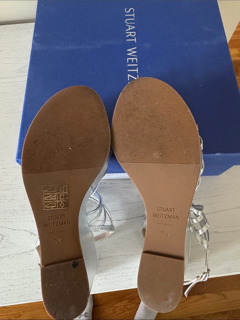 Stuart Weitzman Silver Metallic Saffron Strappy Wedge Sandals - Picture 10 of 11